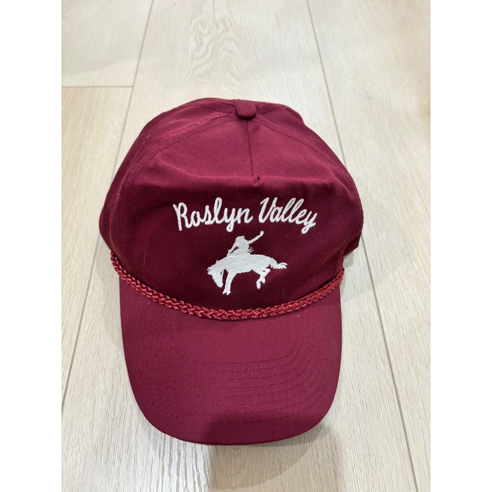 Nissin Cap Roslyn Valley Maroon Rope Hat Bucking Bronco Western Snapback Mens